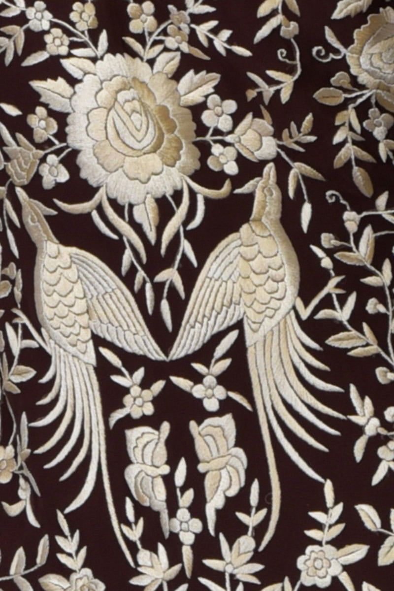 Dark Mahogany Brown Parsi Gara Hand Embroidered Jacket Hand embroidered Embroidered jacket Embroidered